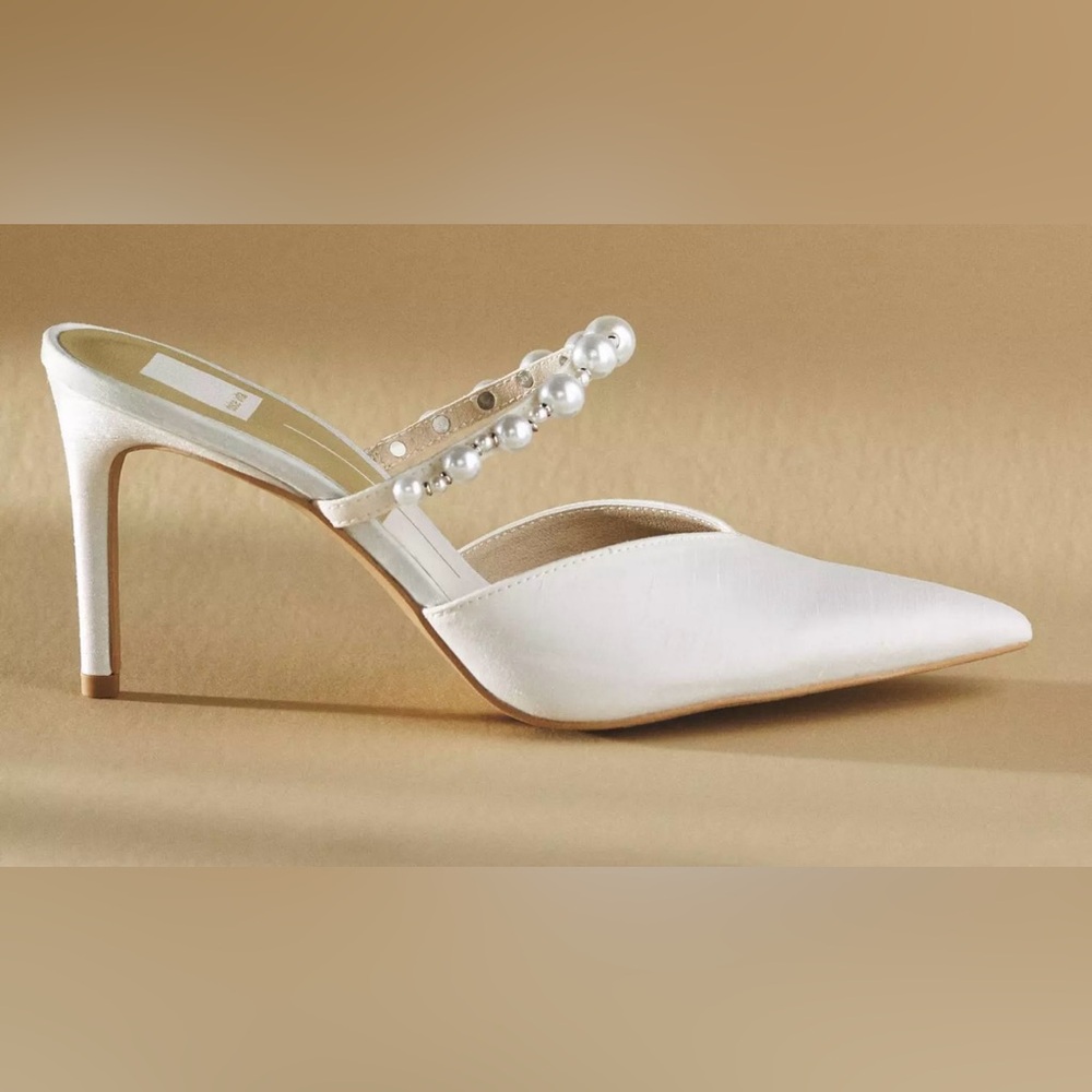 Dolce Vita White Slingback Heels with Pearl Embellishments
